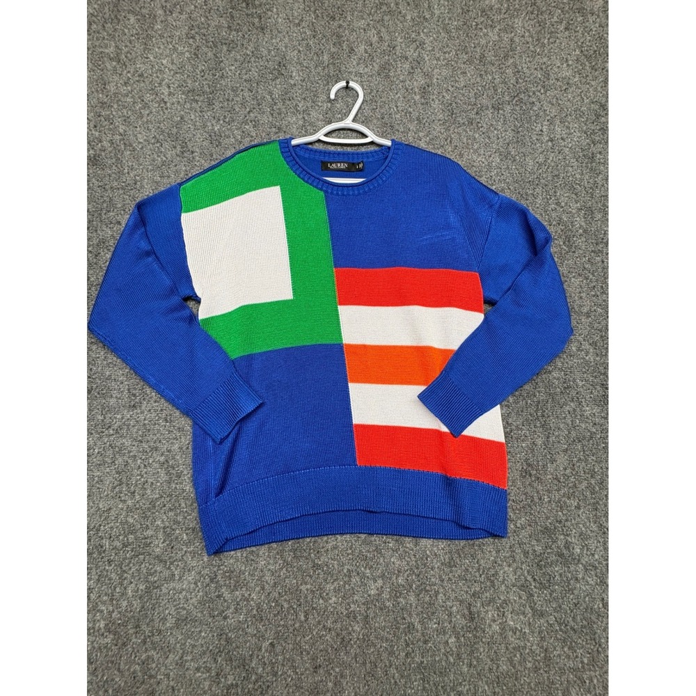 Lauren Ralph Lauren Colorblock Knit Sweater Blue Green Red Large 200837467001